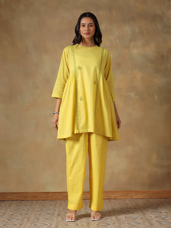 Yellow Cotton Chikankari Co-ord Set
