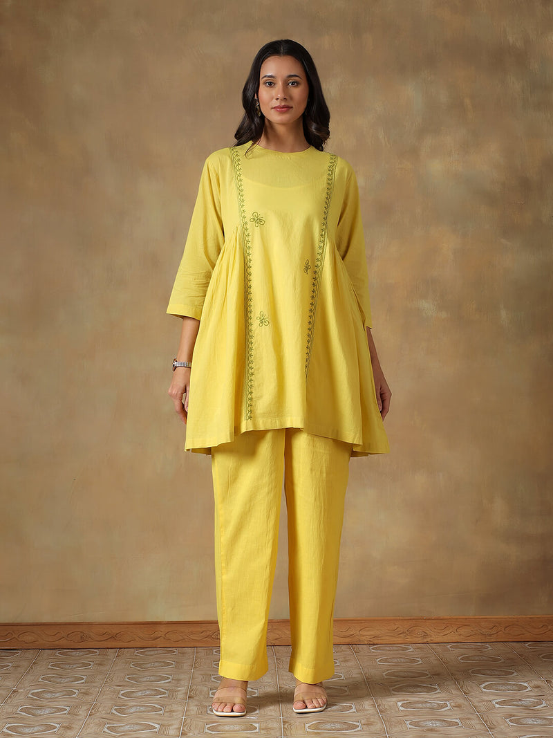 Yellow Cotton Chikankari Co-ord Set