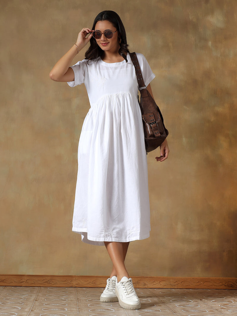 White Cotton Chikankari Maxi Dress