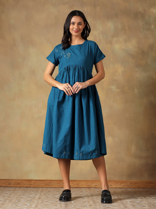 Teal Cotton Chikankari Maxi Dress