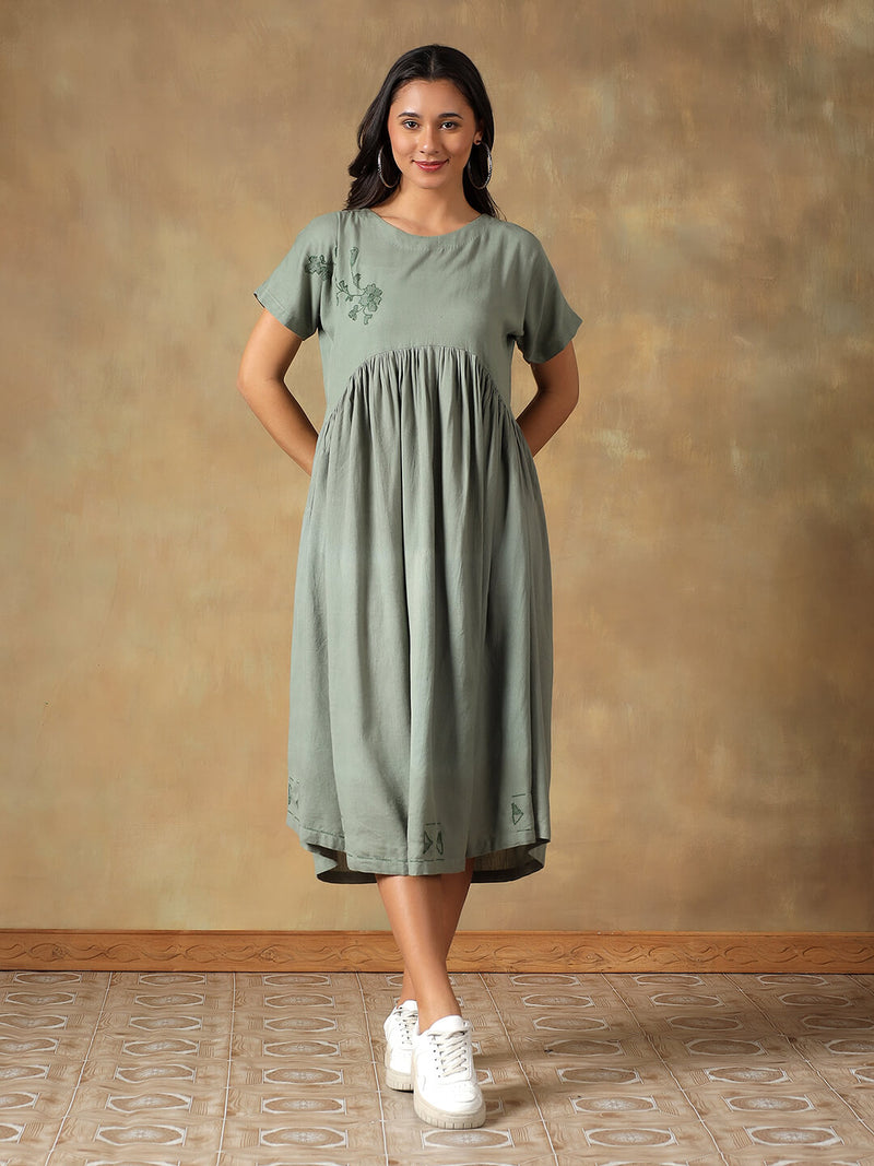 Green Cotton Chikankari Maxi Dress
