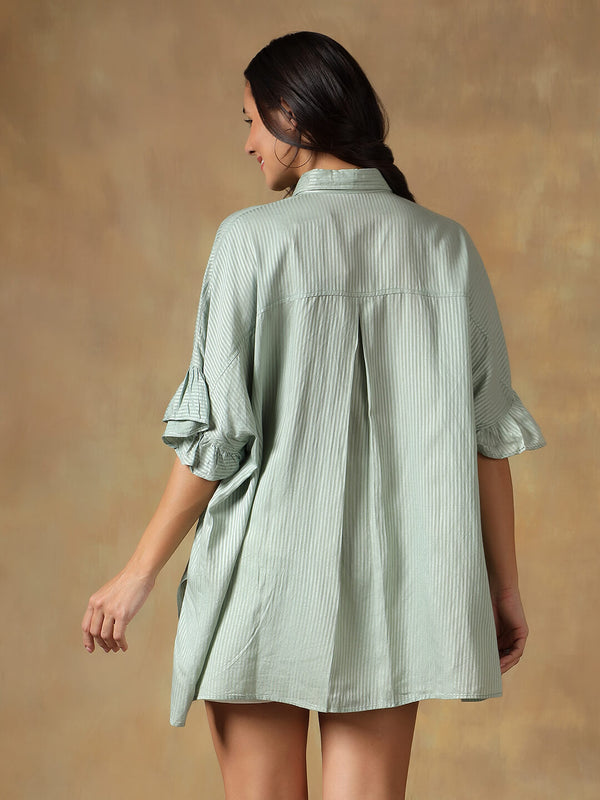 Green Freesize Lucknowi Chikankari Oversize Shirt