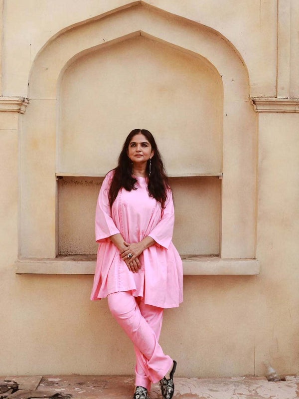 Indira Krishna in Pink Cotton Chikankari Lucknowi Co-ord Set
