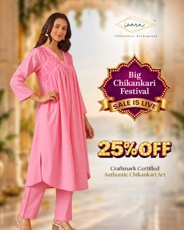 Lucknowi Chikankari Kurta-Pant Set