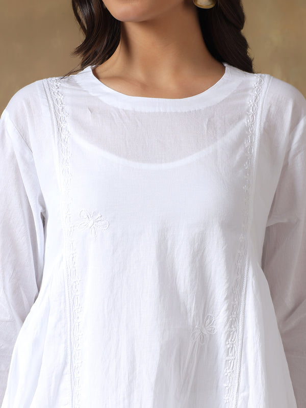 White Cotton Chikankari Co-ord Set